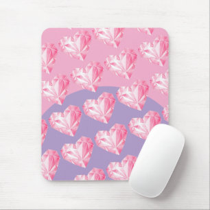 Mousepad Padrão de Coração com Diamante Rosa – Fofo e Elega