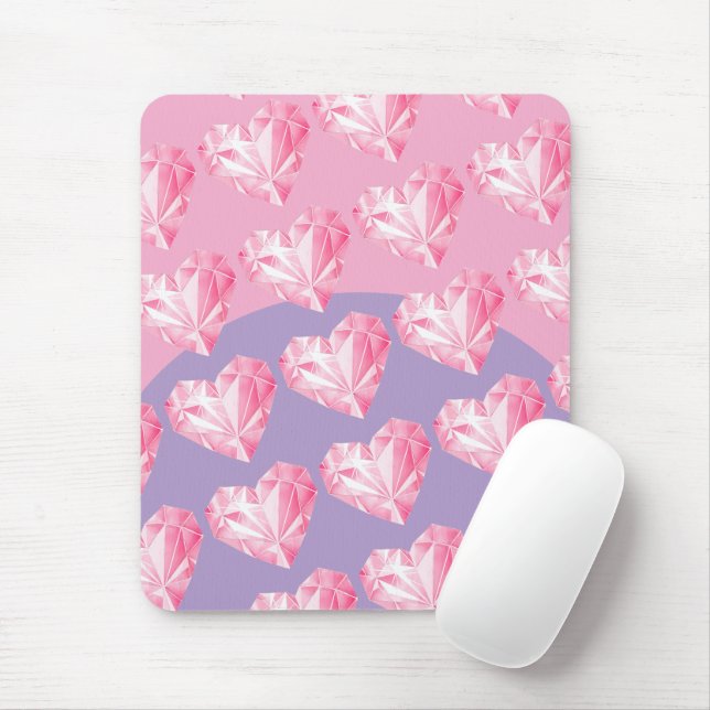 Mousepad Padrão de Coração com Diamante Rosa – Fofo e Elega (Com mouse)