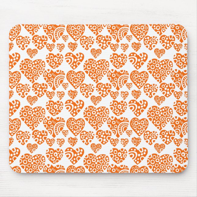 Mousepad Padrão de Coração - Laranja em Branco (Frente)