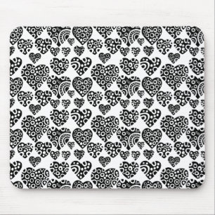 Mousepad Padrão de Coração - Preto em Branco