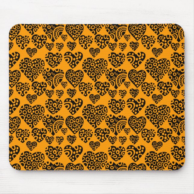 Mousepad Padrão de Coração - Preto em Laranja (Frente)