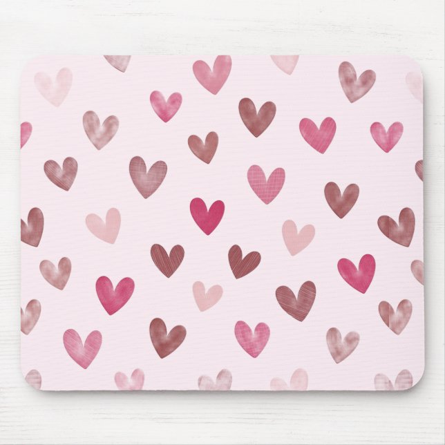 Mousepad Padrão de Coração Rosa Fofo – Design Romântico e E (Frente)