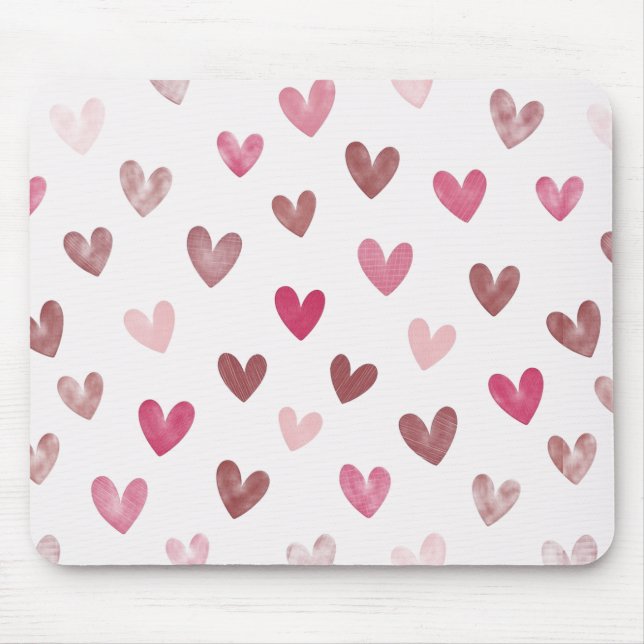 Mousepad Padrão de Coração Rosa Fofo – Design Romântico e E (Frente)