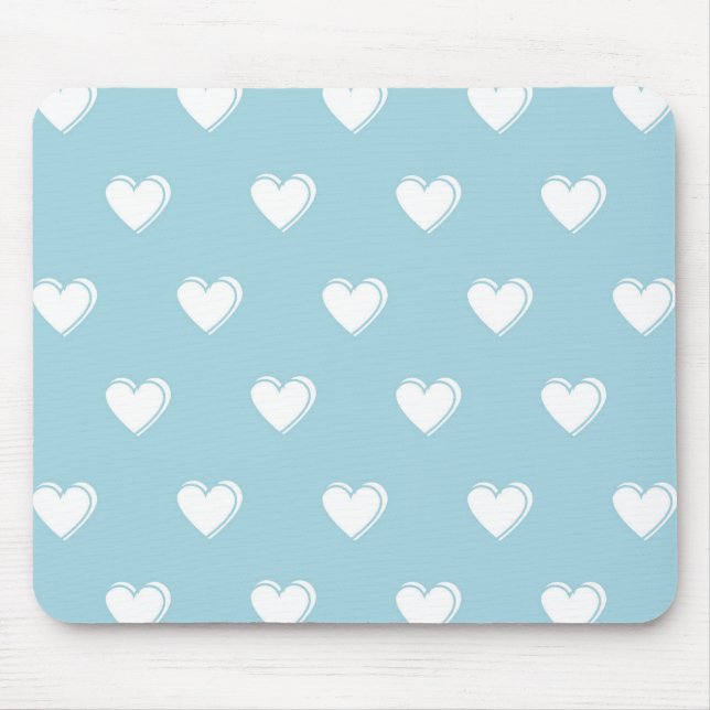 Mousepad Padrão de Coração Simples Branco Azul (Frente)