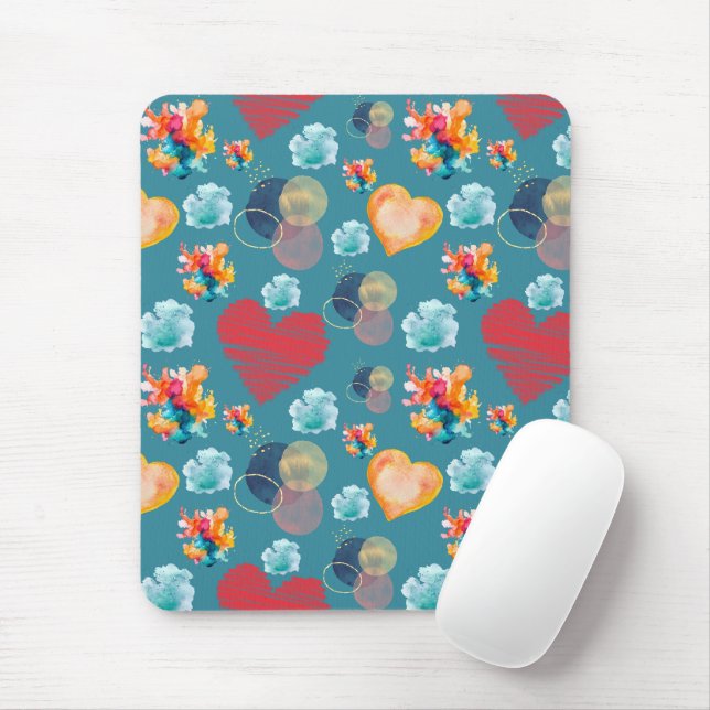 Mousepad Padrão de Corações Azuis (Com mouse)