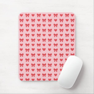 Mousepad Padrão de Corações e Laços Rosa Doce