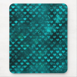 Mousepad Padrão de Corações em Glitter Glam Ombre Verde Águ