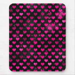 Mousepad Padrão de Corações Glamurosos Rosa Brilhante e Pre