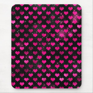Mousepad Padrão de Corações Glamurosos Rosa Brilhante e Pre
