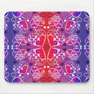 Mousepad Padrão de Corações Românticos Roxos e Vermelho