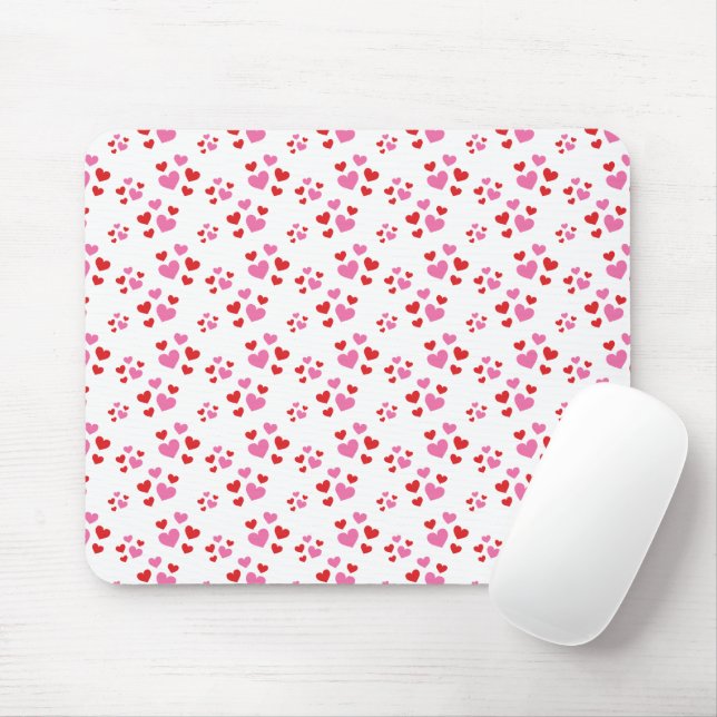Mousepad Padrão De Corações Vermelho E Rosa (Com mouse)