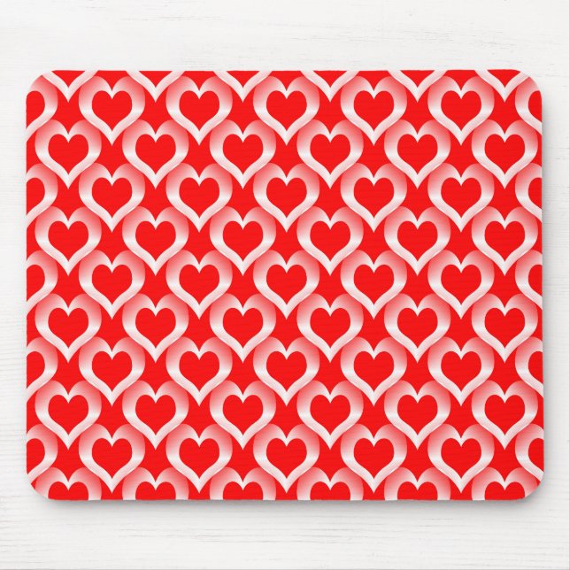 Mousepad Padrão de Corações Vermelhos Brancos (Frente)