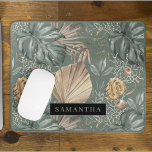 Mousepad Padrão de Cores Aquáticas Tropicais Douradas e Fol<br><div class="desc">Padrão de Cores Aquáticas Tropicais Douradas e Folhas Verde</div>