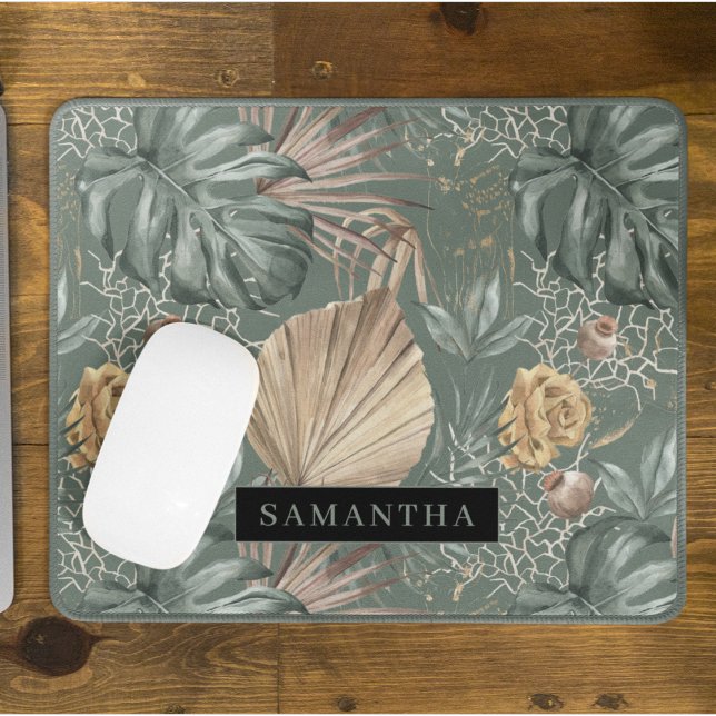Mousepad Padrão de Cores Aquáticas Tropicais Douradas e Fol (Criador carregado)