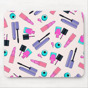 Mousepad Padrão de Cosméticos de Maquiagem Rosa e Roxo