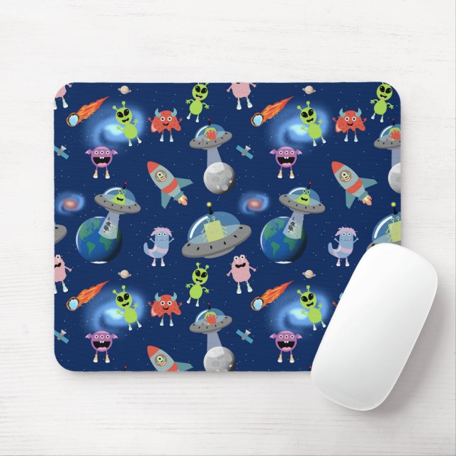 Mousepad Padrão de Crianças Espaciais Alienígenas Modernas  (Com mouse)