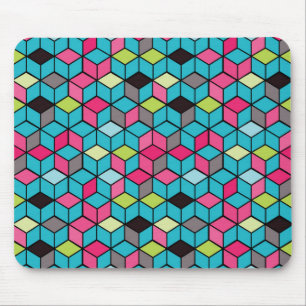 Mousepad Padrão de Cubo Rosa e Turquesa
