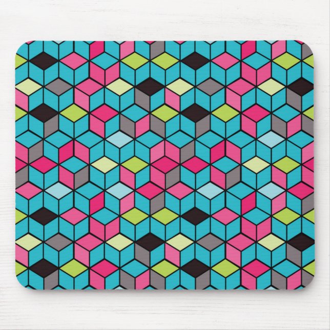 Mousepad Padrão de Cubo Rosa e Turquesa (Frente)