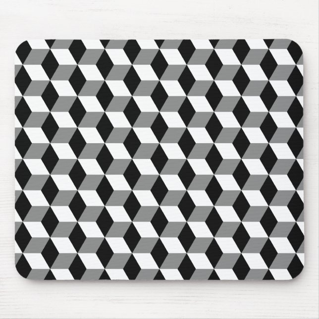 Mousepad Padrão de cubos 3D preto e branco para cinzas (Frente)