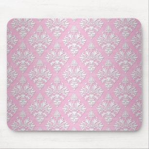 Mousepad Padrão de Damasco Floral Rosa e Branco
