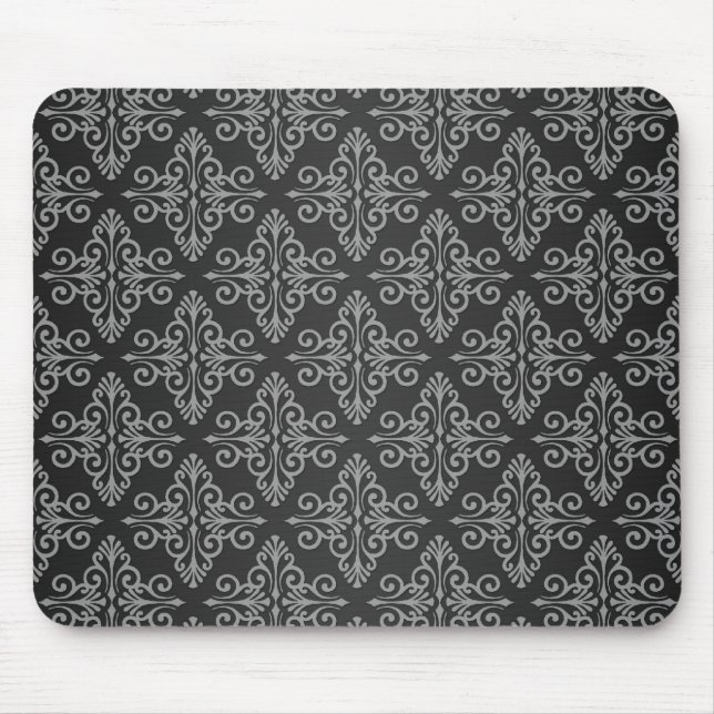 Mousepad Padrão de Damasco Preto e Branco (Frente)