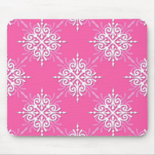 Mousepad Padrão de Damasco Rosa e Branco de Menina