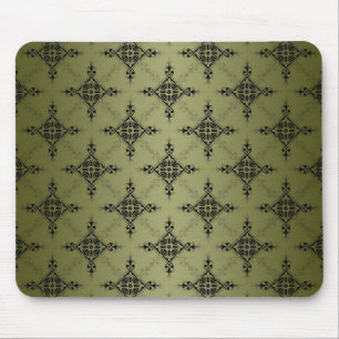Mousepad Padrão de Damasco Verde Oliva e Preto