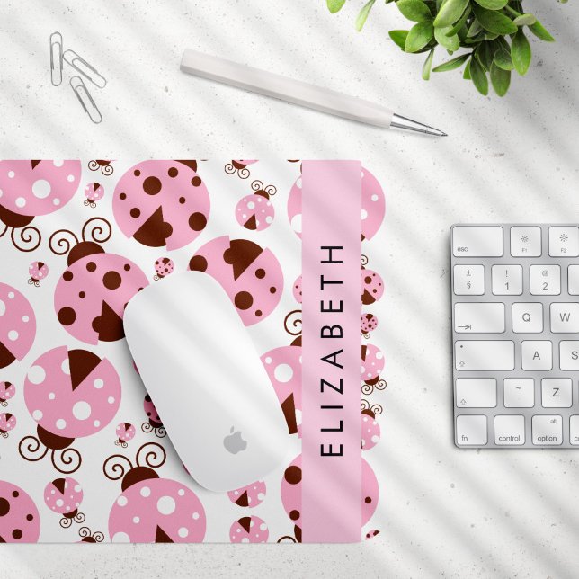 Mousepad Padrão De Damybugs, Damybugs Rosa, Seu Nome (Criador carregado)