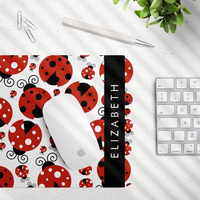 Mousepad Padrão De Damybugs, Red Ladybugs, Seu Nome (Criador carregado)