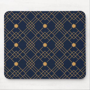 Mousepad Padrão de deco de arte Dourada em fundo azul escur