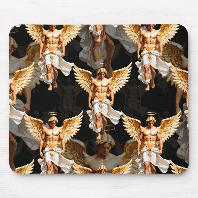 Mousepad Padrão de design de anjos dourados celestiais  (Frente)
