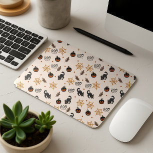Mousepad Padrão de Dia das Bruxas de Abóbora de Gato Preto
