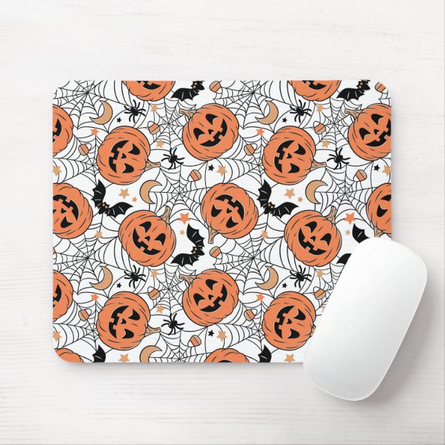 Mousepad Padrão de Dia das Bruxas Spooky Pumpkin (Com mouse)
