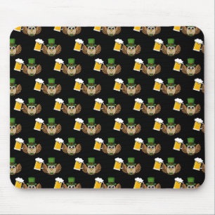 Mousepad Padrão de Dia de São Patrício de cerveja de coruja