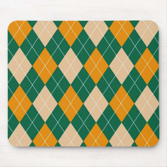 Mousepad Padrão de Diamante Argyle de Mostarda bege Verde R (Frente)