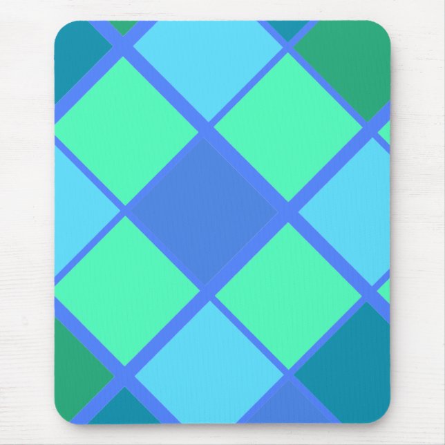 Mousepad Padrão de Diamante Azul e Verde (Frente)