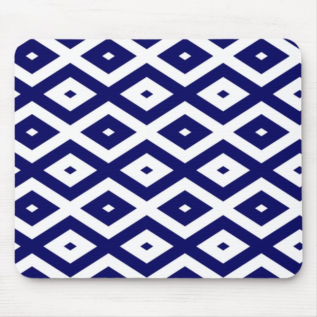 Mousepad Padrão de diamante branco e azul-marinho (Frente)