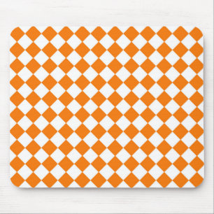 Mousepad Padrão de Diamante de Xadrez Laranja Branco