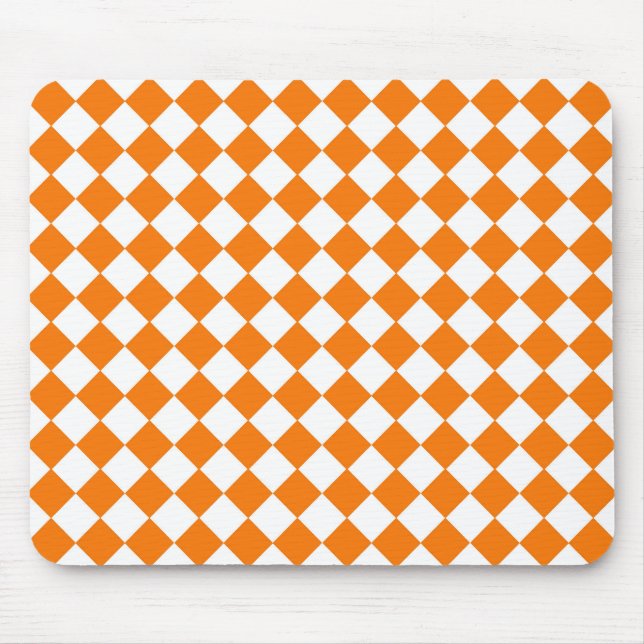 Mousepad Padrão de Diamante de Xadrez Laranja Branco (Frente)