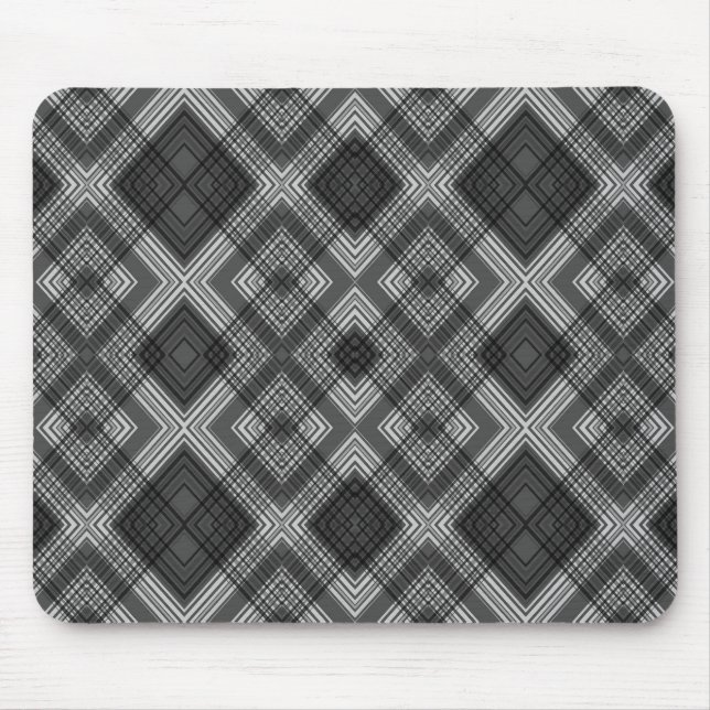 Mousepad Padrão de diamante geométrico preto e branco (Frente)
