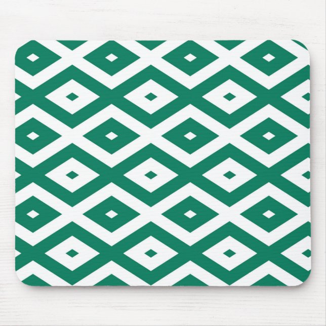 Mousepad Padrão de diamante verde-florestal e branco (Frente)