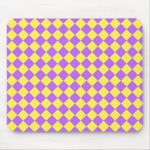 Mousepad Padrão de Diamante Xadrez Amarelo Roxo 