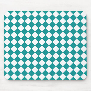 Mousepad Padrão de diamante xadrez branco azul-esverdeado