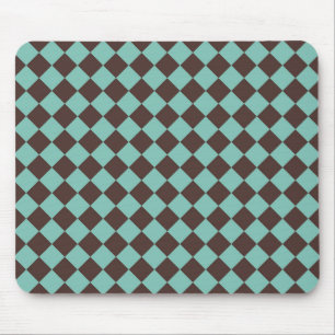 Mousepad Padrão de Diamante Xadrez Marrom e Azul-claro