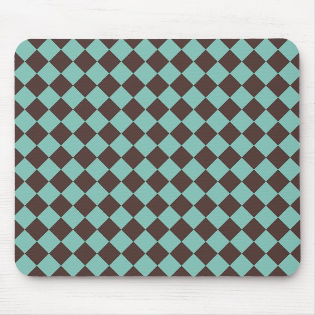Mousepad Padrão de Diamante Xadrez Marrom e Azul-claro (Frente)