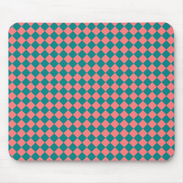 Mousepad Padrão de Diamante Xadrez Rosa Ciano (Frente)