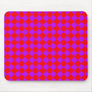 Mousepad Padrão de Diamante Xadrez Roxo Vermelho