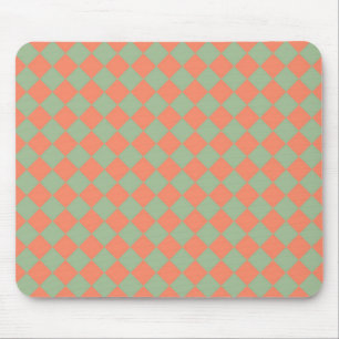 Mousepad Padrão de Diamante Xadrez Verde Oliva Rosa Salmão