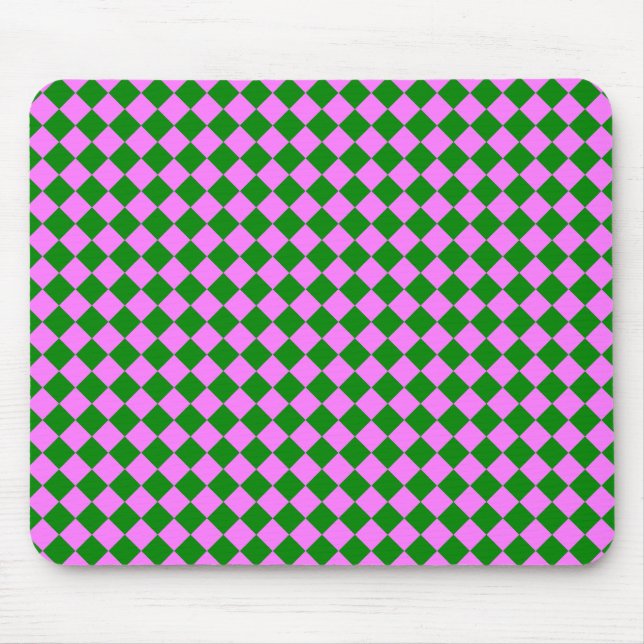 Mousepad Padrão de Diamante Xadrez Verde Rosa (Frente)