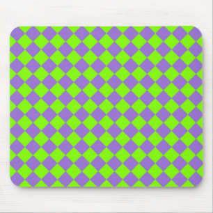 Mousepad Padrão de Diamante Xadrez Verde Roxo